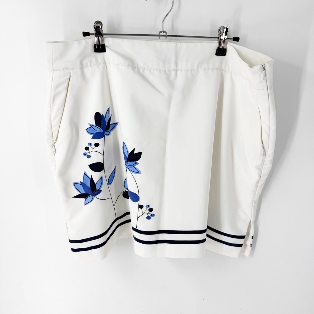 IZOD G Golf Skort Womens 16 White Blue Floral Active Skirt Zipper Pockets